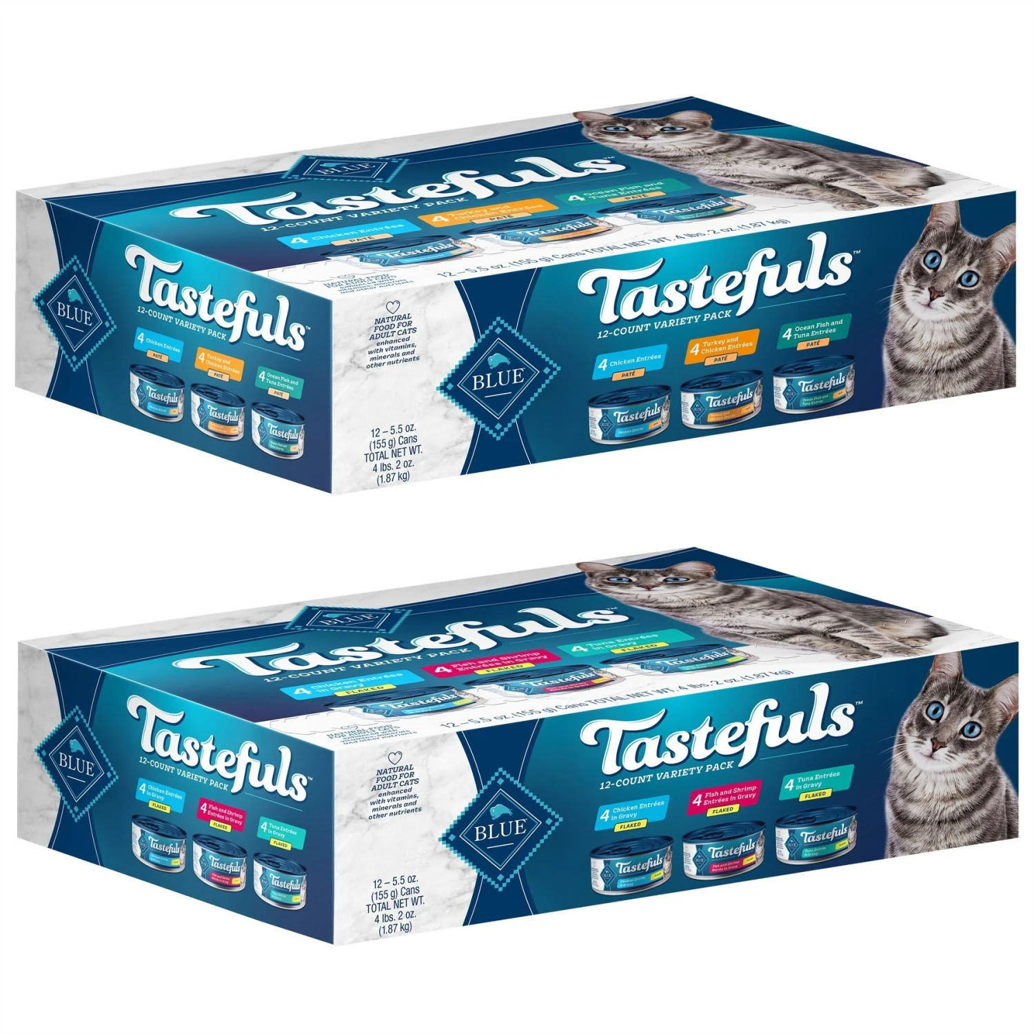 Blue Buffalo Tastefuls Chicken, Turkey & Chicken & Ocean Fish & Tuna Entrées Variety Pack Pate Wet Cat Food, 5.5-oz Can, Case Of 12 & Blue Buffalo Tastefuls Tuna, Chicken, Fish & Shrimp Entrées Variety Pack Flaked Wet Cat Food 3 Blue Buffalo Tastefuls Chicken, Turkey & Chicken & Ocean Fish & Tuna Entrées Variety Pack Pate Wet Cat Food, 5.5-oz Can, Case Of 12 & Blue Buffalo Tastefuls Tuna, Chicken, Fish & Shrimp Entrées Variety Pack Flaked Wet Cat Food