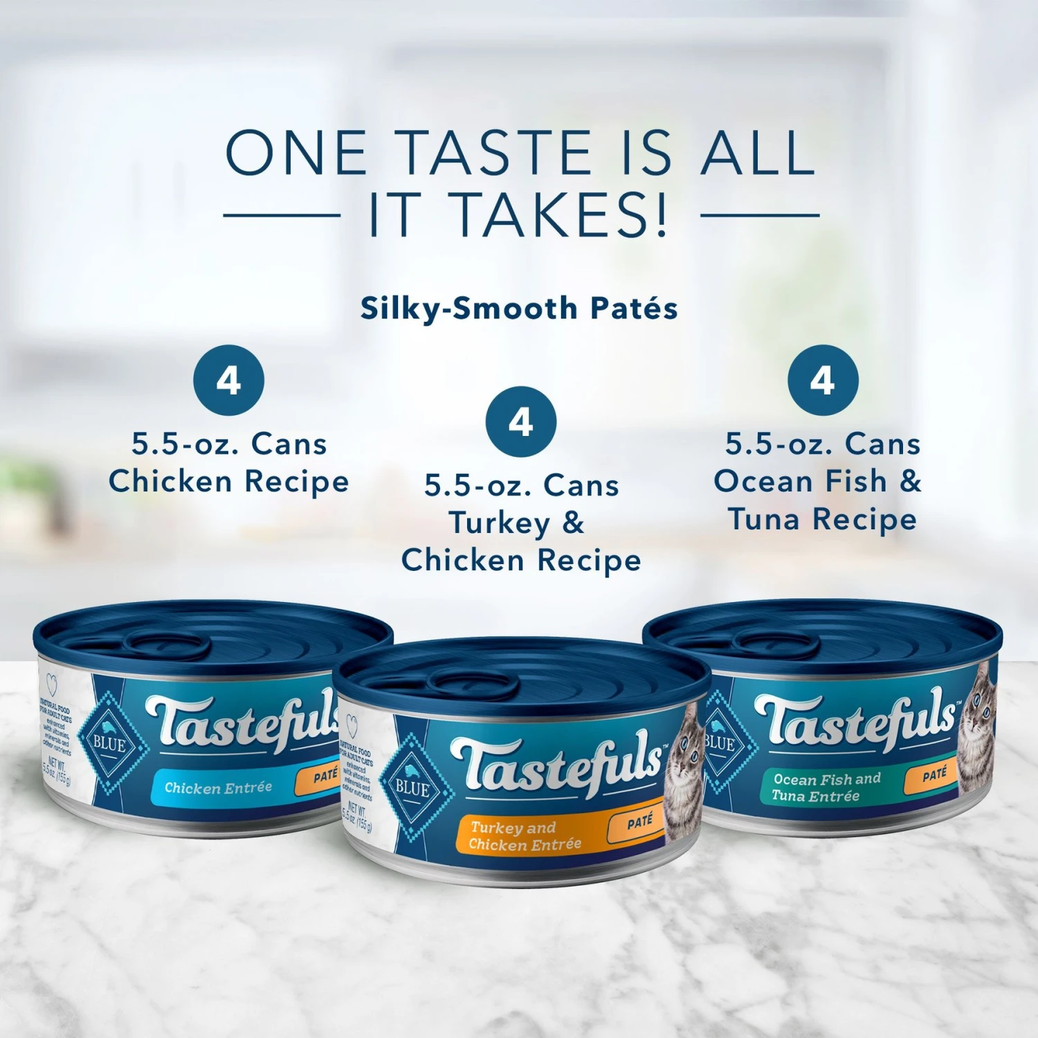 Blue Buffalo Tastefuls Chicken, Turkey & Chicken & Ocean Fish & Tuna Entrées Variety Pack Pate Wet Cat Food, 5.5-oz Can, Case Of 12 & Blue Buffalo Tastefuls Tuna, Chicken, Fish & Shrimp Entrées Variety Pack Flaked Wet Cat Food 6 Blue Buffalo Tastefuls Chicken, Turkey & Chicken & Ocean Fish & Tuna Entrées Variety Pack Pate Wet Cat Food, 5.5-oz Can, Case Of 12 & Blue Buffalo Tastefuls Tuna, Chicken, Fish & Shrimp Entrées Variety Pack Flaked Wet Cat Food - Image 4