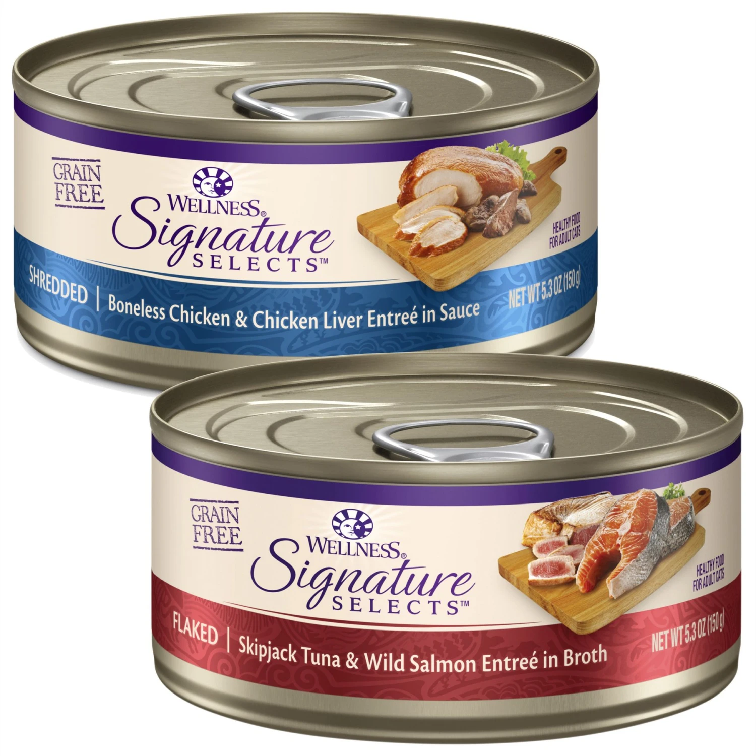 Wellness CORE Signature Selects Shredded Boneless Chicken & Chicken Liver Entree In Sauce Grain-Free Natural Canned Cat Food & Wellness CORE Signature Selects Flaked Skipjack Tuna & Wild Salmon Entree In Broth Grain-Free Canned Cat Food 3 Wellness CORE Signature Selects Shredded Boneless Chicken & Chicken Liver Entree In Sauce Grain-Free Natural Canned Cat Food & Wellness CORE Signature Selects Flaked Skipjack Tuna & Wild Salmon Entree In Broth Grain-Free Canned Cat Food