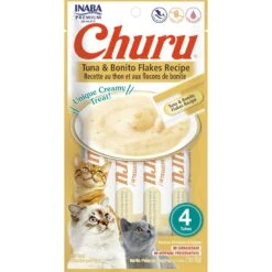 Inaba Churu Tuna With Bonito Flakes Recipe Creamy Puree Grain-Free Lickable Cat Treats