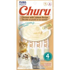 Inaba Churu Chicken With Salmon Recipe Creamy Puree Grain-Free Lickable Cat Treats