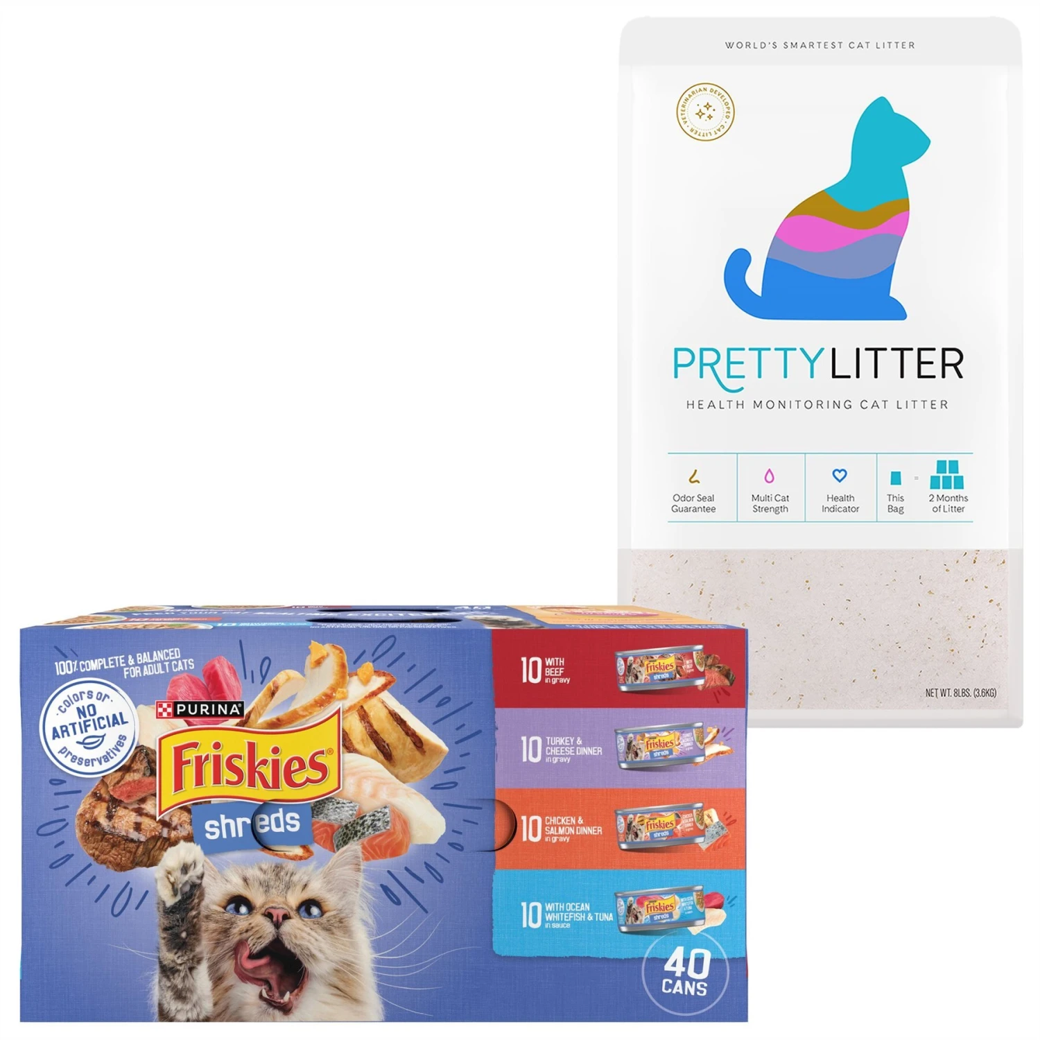 Friskies Shreds In Gravy Variety Pack Canned Cat Food & PrettyLitter Health Monitoring Cat Litter 3 Friskies Shreds In Gravy Variety Pack Canned Cat Food & PrettyLitter Health Monitoring Cat Litter