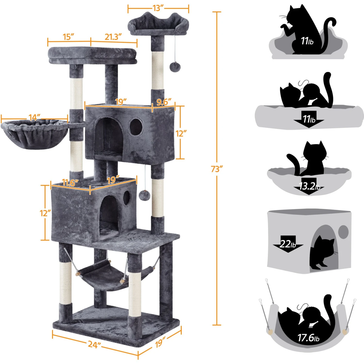 Yaheetech 73-in Multi-Level Cat Tree 4 Yaheetech 73-in Multi-Level Cat Tree - Image 2