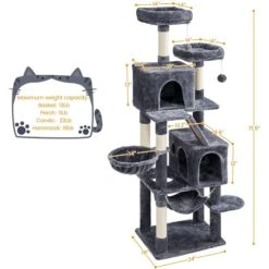 Yaheetech 71.5-in Tree With 2 Cozy Perches Cat Tree, Dark Grey, Large -Almo nature Sales 705158 PT6. AC SS1800 V1668546018