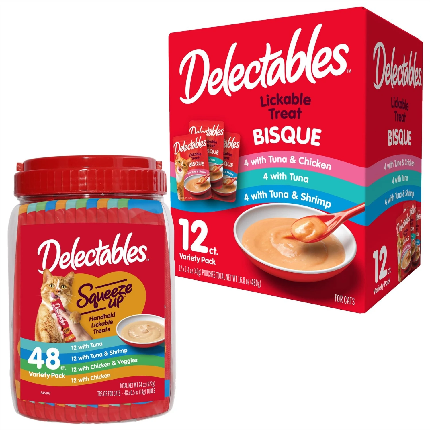 Hartz Delectables Bisque Variety Pack Lickable Cat Treats & Hartz Delectables Squeeze Up Variety Pack Lickable Cat Treats, 0.5-oz Tube 3 Hartz Delectables Bisque Variety Pack Lickable Cat Treats & Hartz Delectables Squeeze Up Variety Pack Lickable Cat Treats, 0.5-oz Tube