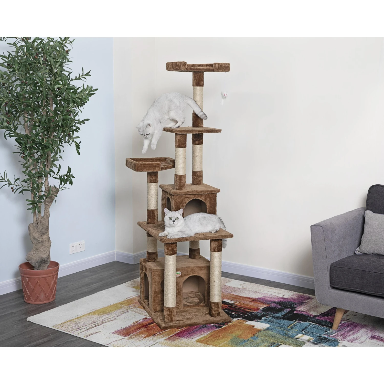 Go Pet Club 67-in Faux Fur Cat Tree & Condo 3 Go Pet Club 67-in Faux Fur Cat Tree & Condo