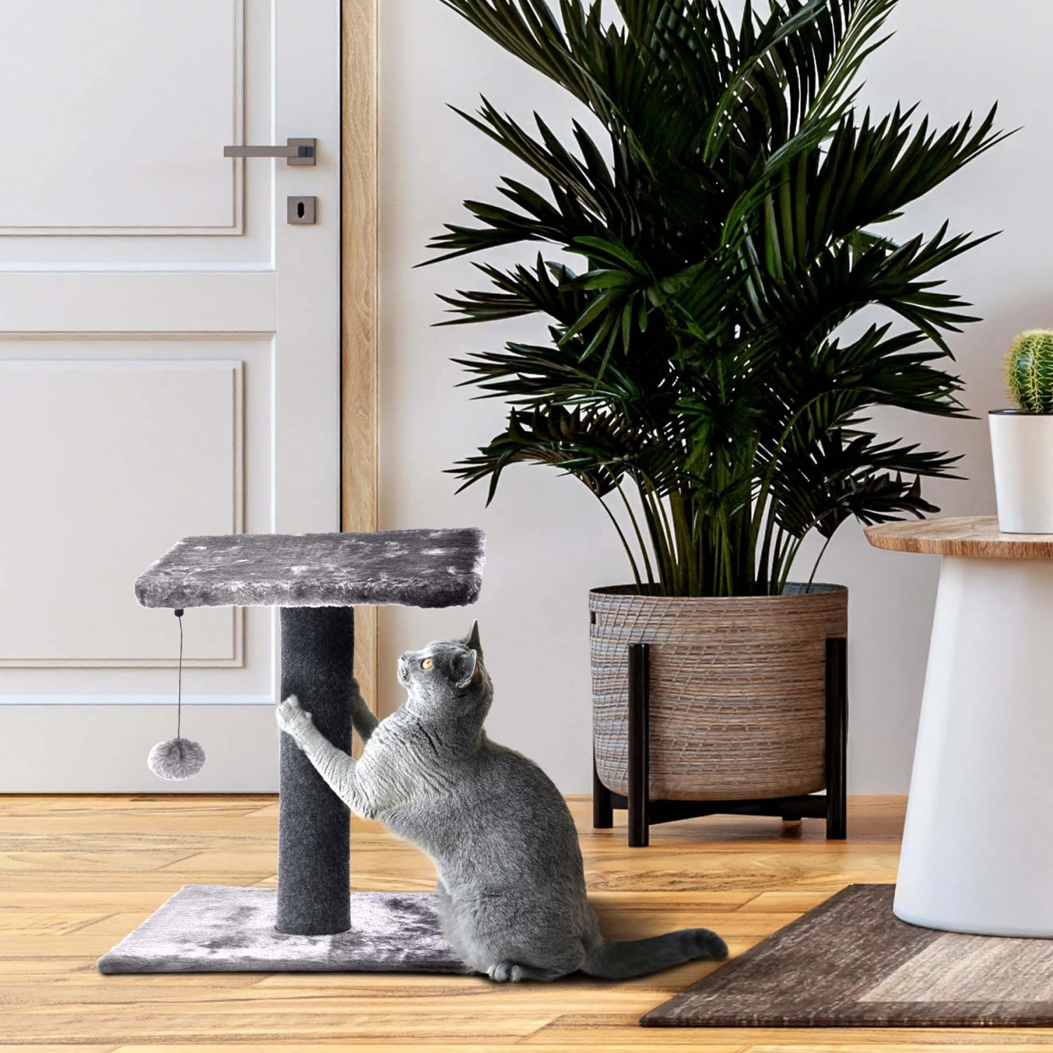 Cat Craft 2 Tier Plush Pedestal Cat Scratching Post & Platform Lounge With Hanging Cat Toy, Grey 3 Cat Craft 2 Tier Plush Pedestal Cat Scratching Post & Platform Lounge With Hanging Cat Toy, Grey