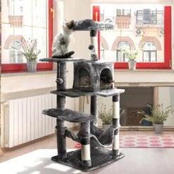 Cat Craft 7 Level Plush & Sisal Cat Activity Cat Tree Habitat, Gray, X-Large