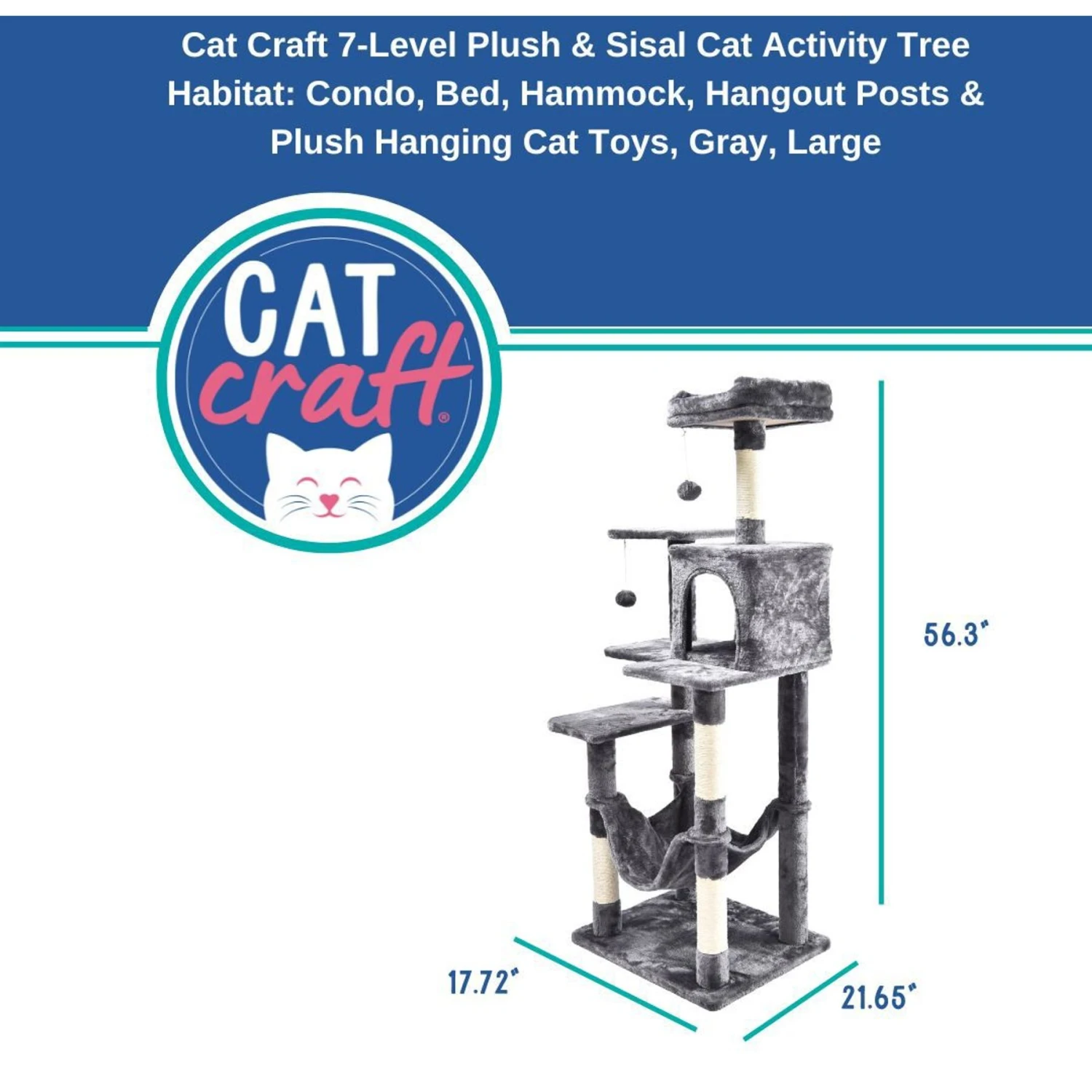Cat Craft 7 Level Plush & Sisal Cat Activity Cat Tree Habitat, Gray, X-Large 5 Cat Craft 7 Level Plush & Sisal Cat Activity Cat Tree Habitat, Gray, X-Large - Image 3