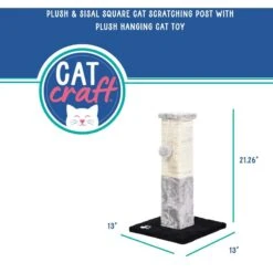Cat Craft Plush & Sisal Square Cat Scratching Post With Plush Hanging Cat Toy, Gray/Natural, Small -Almo nature Sales 744750 PT2. AC SS1800 V1689974821