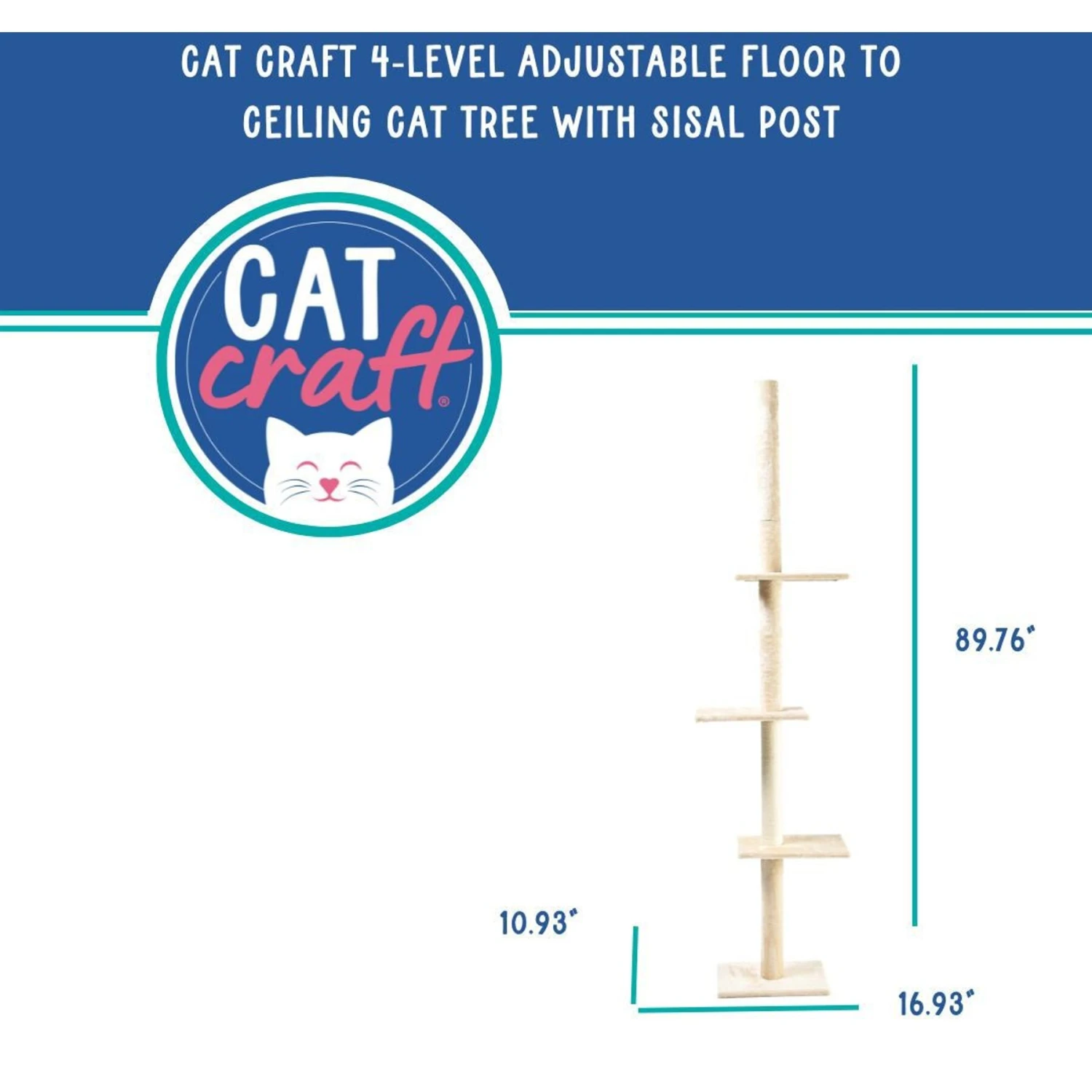 Cat Craft 4-Level Adjustable Climbing & Perch Cat Tree With Scratching Post, Cream, X-Large 5 Cat Craft 4-Level Adjustable Climbing & Perch Cat Tree With Scratching Post, Cream, X-Large - Image 3
