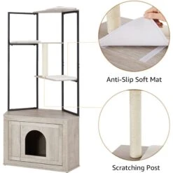 Unipaws Corner Box Enclosure With Cat Tree Tower Cat Litter, Weathered Grey, Medium -Almo nature Sales 757526 PT3. AC SS1800 V1693319935
