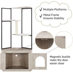 Unipaws Corner Box Enclosure With Cat Tree Tower Cat Litter, Weathered Grey, Medium -Almo nature Sales 757526 PT4. AC SS1800 V1693319936