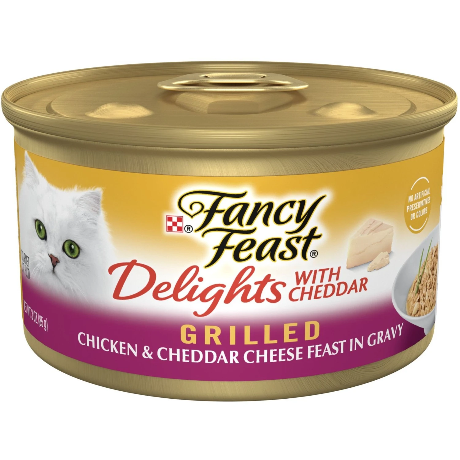 Fancy Feast Delights With Cheddar Grilled Chicken & Cheddar Cheese Feast In Gravy Canned Cat Food 3 Fancy Feast Delights With Cheddar Grilled Chicken & Cheddar Cheese Feast In Gravy Canned Cat Food