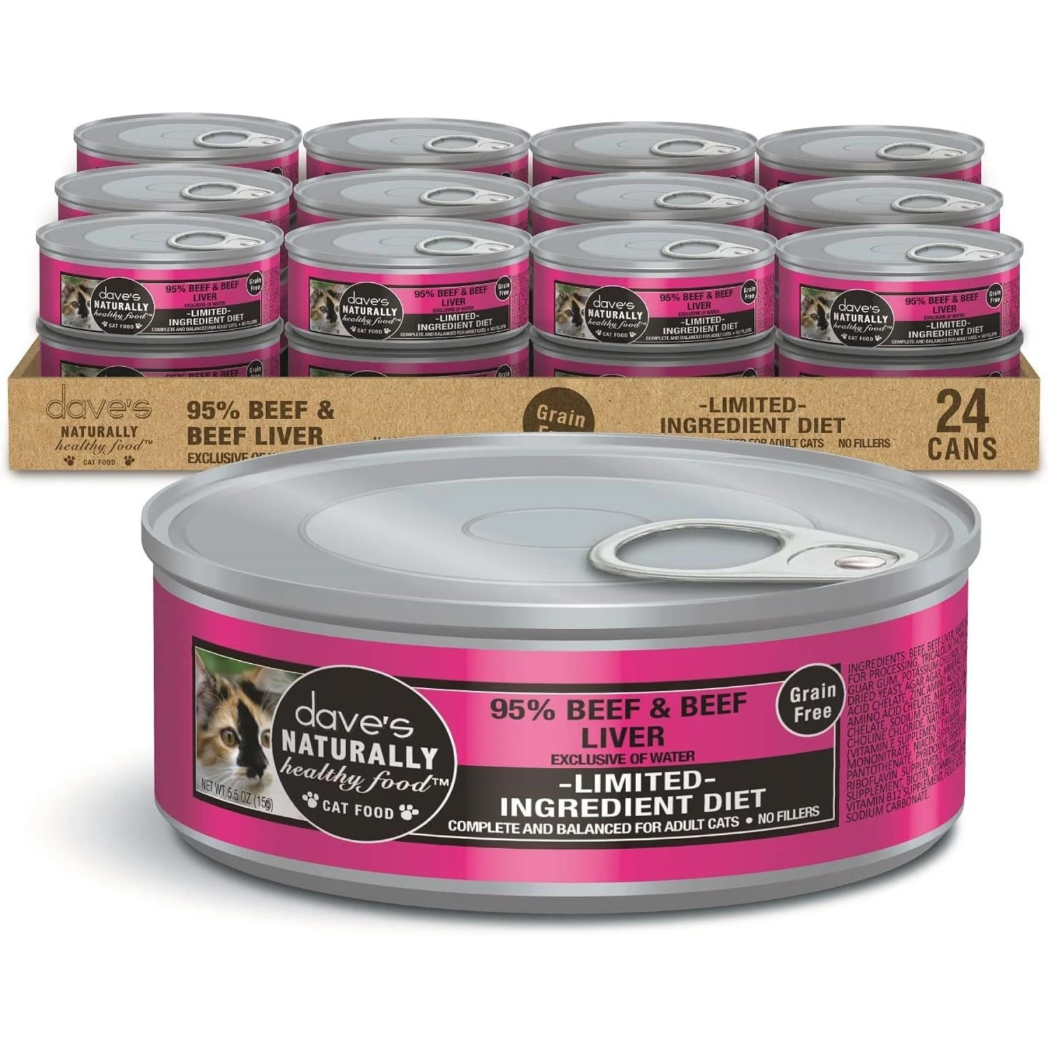 Dave's Pet Food Naturally Healthy 95% Beef & Beef Liver Canned Cat Food, 5.5-oz, Case Of 24 3 Dave's Pet Food Naturally Healthy 95% Beef & Beef Liver Canned Cat Food, 5.5-oz, Case Of 24