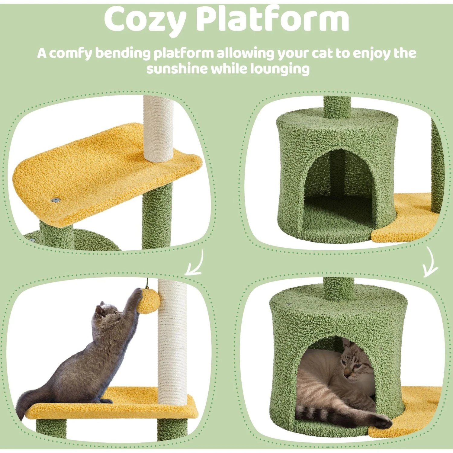 Yaheetech 37-in Coconut Palm Cat Tree, Small, Green & Yellow 8 Yaheetech 37-in Coconut Palm Cat Tree, Small, Green & Yellow - Image 6