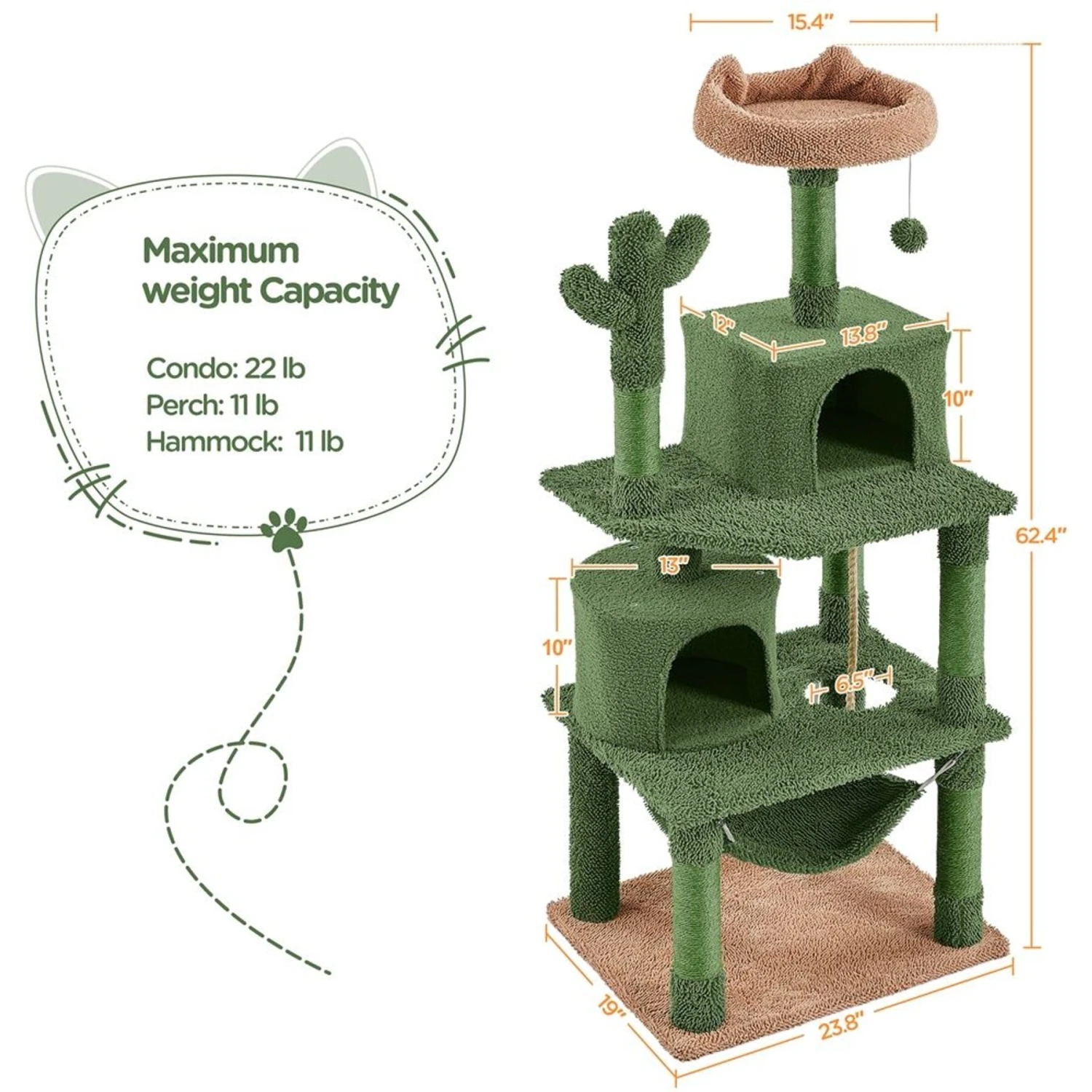 Yaheetech 62.5-in Cactus Cat Tree, Medium, Green & Brown 5 Yaheetech 62.5-in Cactus Cat Tree, Medium, Green & Brown - Image 3