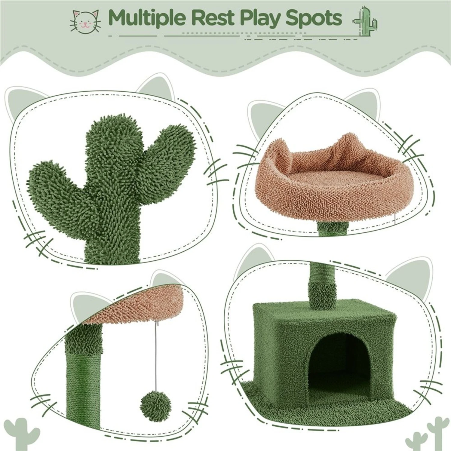 Yaheetech 62.5-in Cactus Cat Tree, Medium, Green & Brown 6 Yaheetech 62.5-in Cactus Cat Tree, Medium, Green & Brown - Image 4