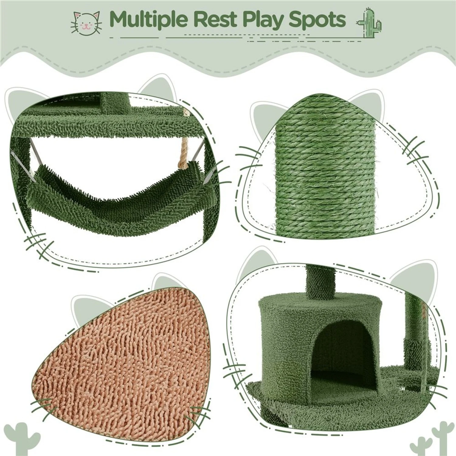 Yaheetech 62.5-in Cactus Cat Tree, Medium, Green & Brown 7 Yaheetech 62.5-in Cactus Cat Tree, Medium, Green & Brown - Image 5