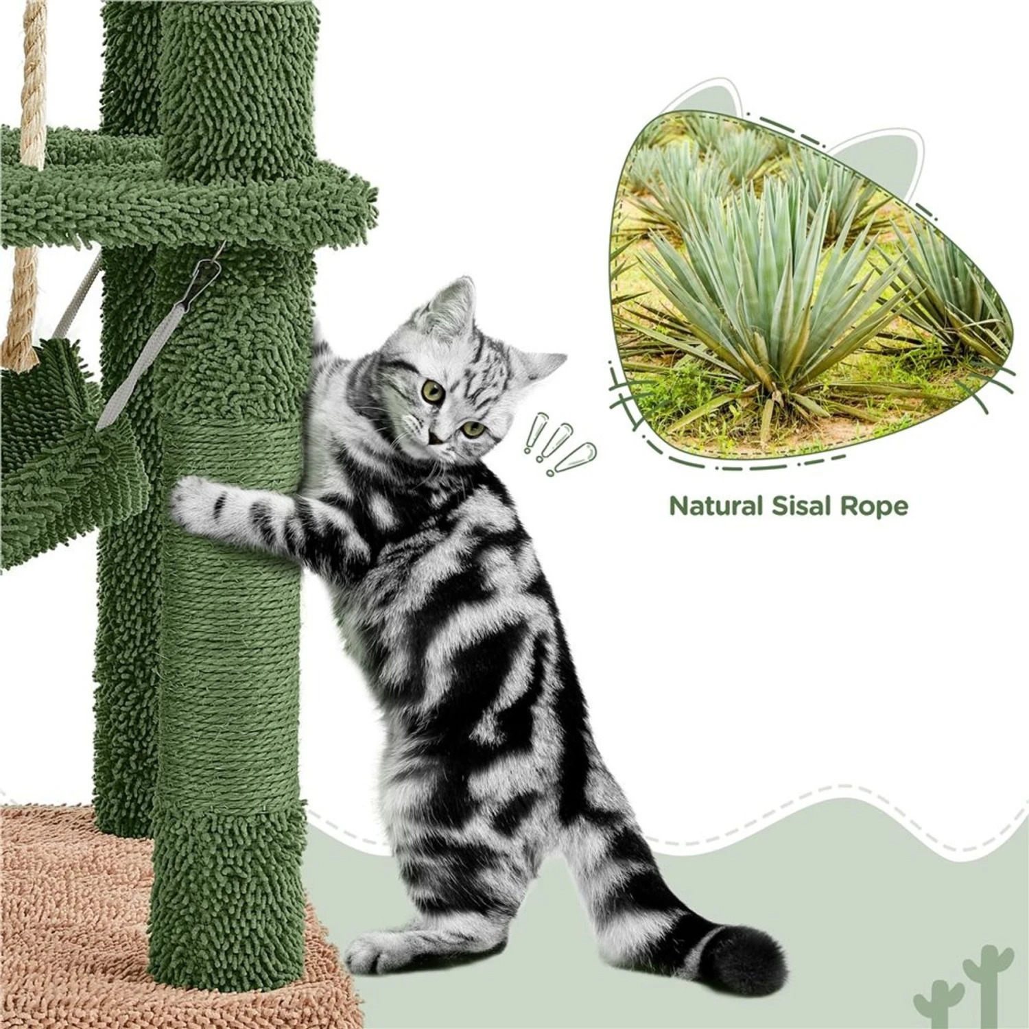 Yaheetech 62.5-in Cactus Cat Tree, Medium, Green & Brown 9 Yaheetech 62.5-in Cactus Cat Tree, Medium, Green & Brown - Image 7