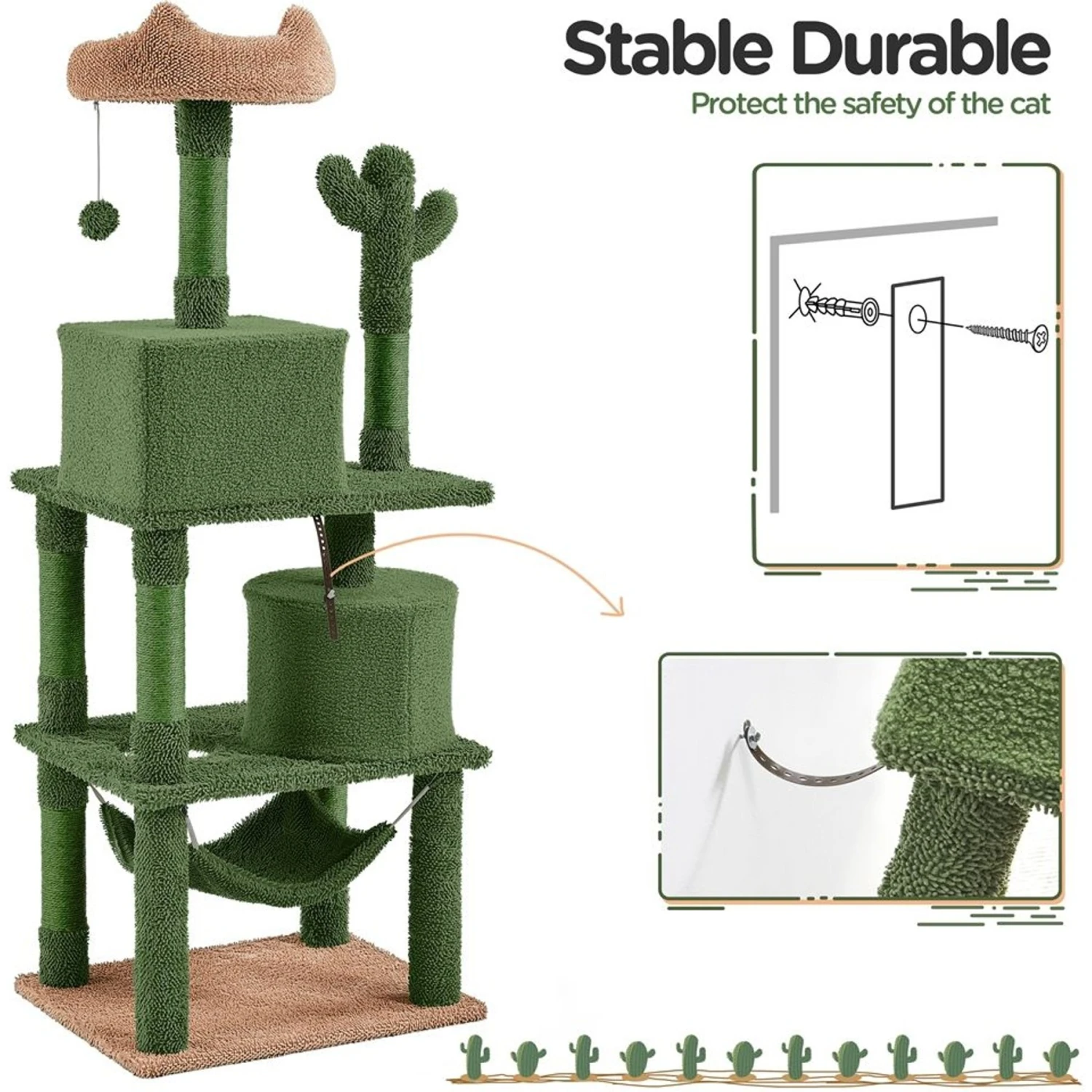 Yaheetech 62.5-in Cactus Cat Tree, Medium, Green & Brown 11 Yaheetech 62.5-in Cactus Cat Tree, Medium, Green & Brown - Image 9