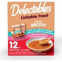 Hartz Delectables Savory Broth Variety Pack Lickable Cat Treats, 1.4-oz Pouch, Case Of 12