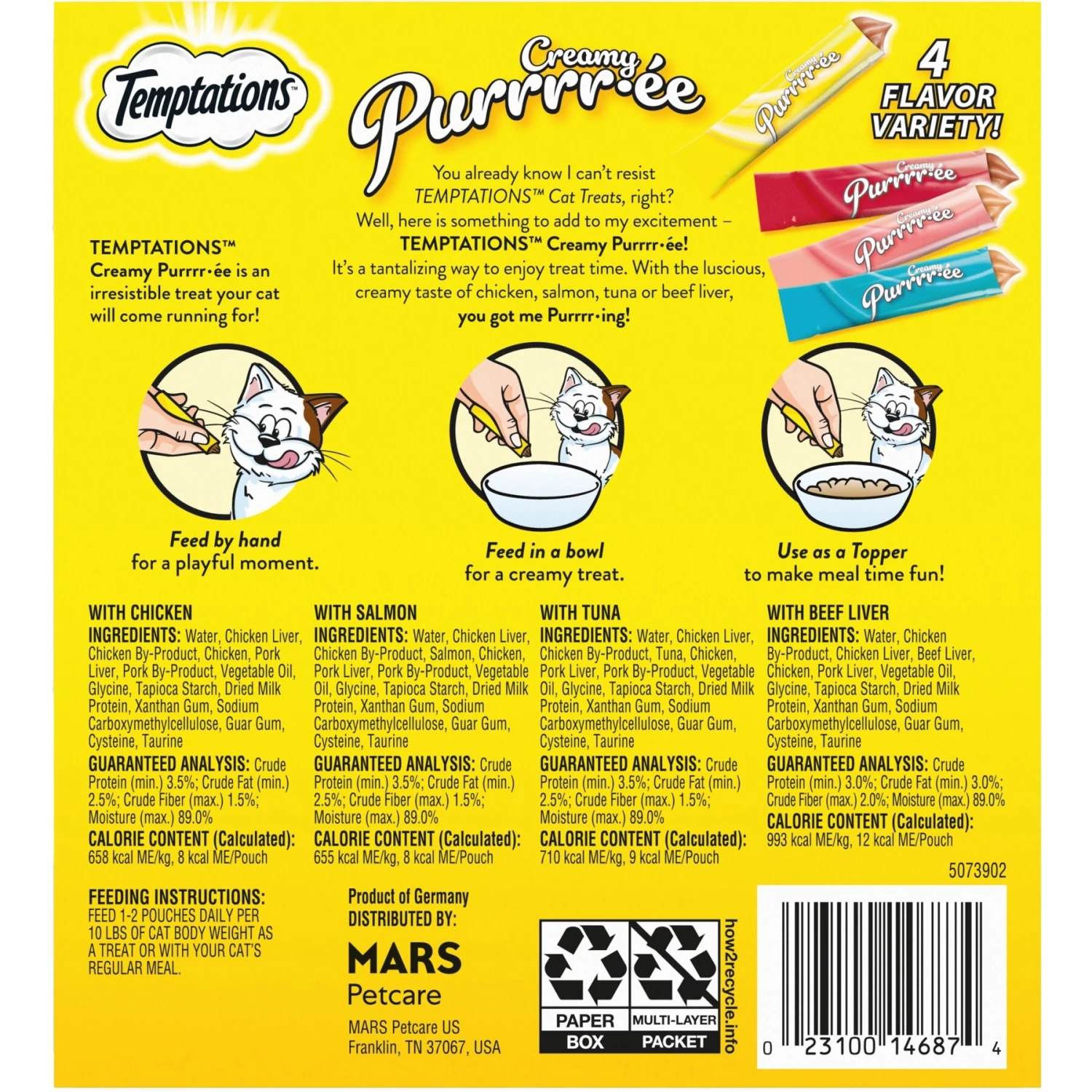 Temptations Creamy Puree Variety Pack Lickable Cat Treats, 12-g Pouch, Pack Of 48 4 Temptations Creamy Puree Variety Pack Lickable Cat Treats, 12-g Pouch, Pack Of 48 - Image 2