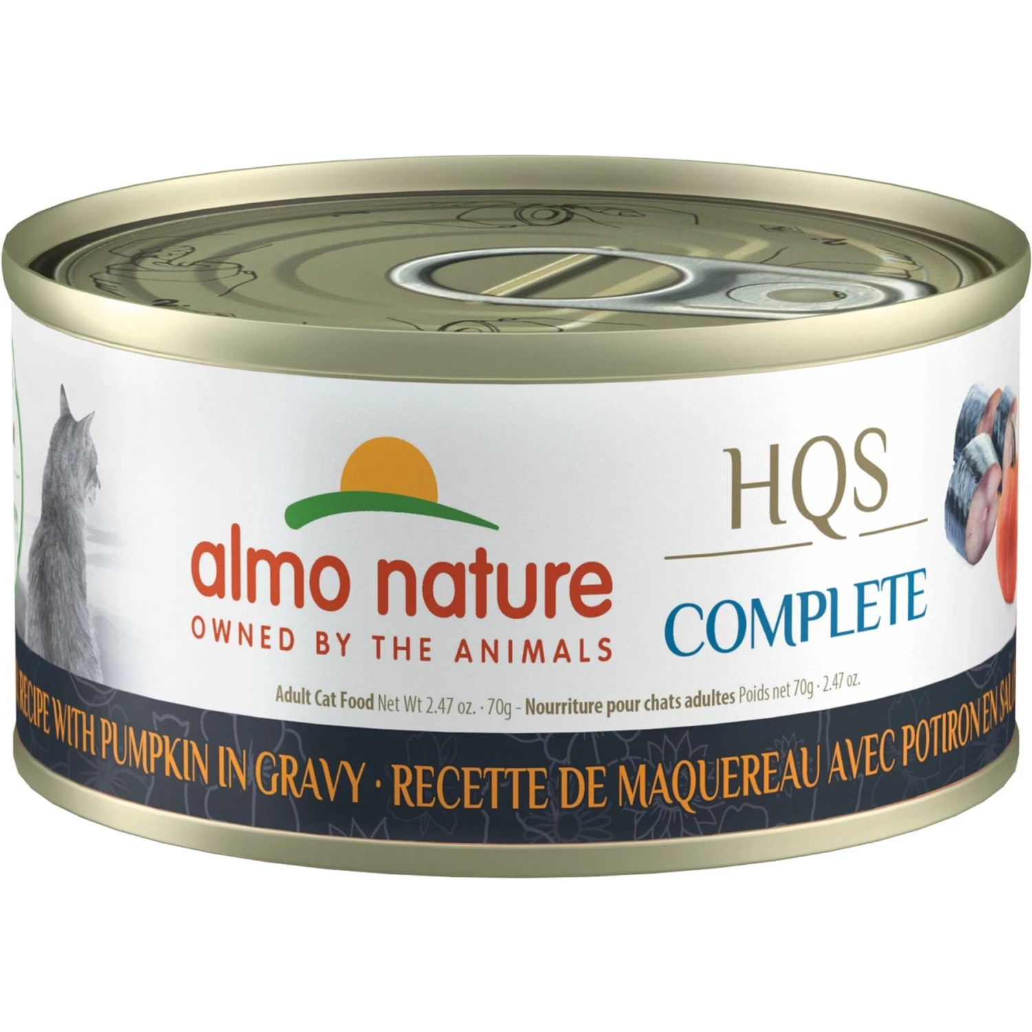 Almo Nature HQS Complete Mackerel Recipe With Pumpkin In Gravy Wet Cat Food, 2.47-oz Can, Case Of 12 3 Almo Nature HQS Complete Mackerel Recipe With Pumpkin In Gravy Wet Cat Food, 2.47-oz Can, Case Of 12