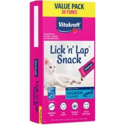 Vitakraft Lick 'n' Lap Snack Salmon Lickable Cat Treats, 0.42-oz Tube, Case Of 20